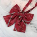 Red striped JK bow tie detail, sweet sailor uniform collar accessory with crown embroidery. - Burgundy Crown Collar Flower