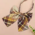 Japanese plaid JK bowtie necktie pre-tied collar accessory for women school uniform shirt detail - Yamabuki Yellow