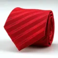 Red striped necktie close up, elegant woven fabric detail for business formal wear. - A023 Striped Style / 8cm Wide / Red