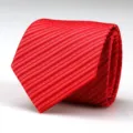 Detail view of a classic red business tie featuring elegant woven stripes and fine white dots. - D04 Striped Grid Style