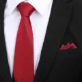 Gedetailleerd uitzicht op bourgondische herenformele das en pochet van klassieke twill-stof - 8cm Nieuw Bordeauxrood Fijne Streep Rits + Pocket Square