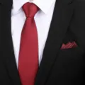 Detailopname van de bordeauxrode gestreepte formele stropdas en bijpassend pochetje. - 8cm Bordeauxrood Mode Klassiek Rits + Pocket Square