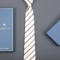 Elegant striped necktie with luxury blue gift box, perfect for business formal wear and events. - 8cm Champagne Stripe Zipper (Long Gift Box)