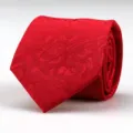 Elegant red men's necktie featuring a subtle woven rose pattern, perfect for formal business attire. - D10 Rose Jacquard Style