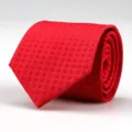 Detailed close-up view of the fine geometric textured fabric on the classic red men tie. - D17 Geometric Grid Style