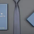 Classic dark grey silk tie with elegant blue gift box packaging for business formal wear men. - 8cm Dark Gray Solid Zipper (Long Gift Box)
