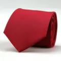 Close-up view of a classic red men's formal necktie showcasing fine fabric texture and neat tip. - H013 Striped Style