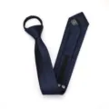 Navy blue zipper tie for men and women, 6cm narrow lazy tie for formal business and wedding. - Zipper Style / Navy Fine Stripe