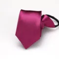 Solid magenta satin zipper necktie for men, narrow 6cm pre-tied wedding business tie. - 6cm Smooth Zipper Necktie / Fuschia