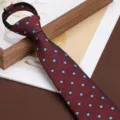 Men's business red zipper tie with blue square pattern, elegant gentleman necktie SKU. - 8cm Red Rhombus Flower Zipper Style