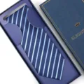 Men's formal striped necktie in elegant blue gift box, perfect for business and weddings. - Zipper Style / Long Box / Navy Stripe