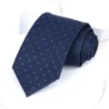 Classic dark blue men's business tie featuring a subtle dotted grid pattern for formal wear. - A018 Style Blue Grid