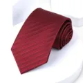Detail view of a classic burgundy striped men's necktie, elegant fabric texture for business. - 8cm Dark Wine Red Jacquard Self-tie