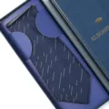 Men's navy blue patterned necktie in an elegant gift box, ideal for formal business and weddings. - Zipper Style / 8cm Long Box / Blue Meteor