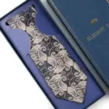 Men's formal paisley tie set in elegant navy blue gift box, perfect for weddings and business. - Zipper Style / Long Box / Camel Paisley