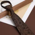 Men's retro paisley zipper necktie business formal wedding British style 8cm wide tie. - 8cm Golden Coffee Zipper Style