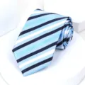 Close-up detail of the classic blue, white and dark blue striped men's formal business necktie. - 8cm Handsome Blue Stripe Self-tie