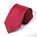 Red men business formal tie detail, textured fabric, rolled display for wedding or office wear. - 8cm Wine Red Solid Self-tie
