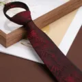 Men's vintage wine red patterned zipper necktie, easy-wear business formal wedding suit tie. - 8cm Wine Red Leaves Zipper Style