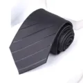 Dark grey striped men's necktie detail, classic formal business wear closeup view. - 8cm Dark Grey Jacquard Self-tie