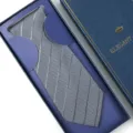 Detailed view of grey striped necktie inside elegant gift box for formal suit wear. - Zipper Style / Long Box / Light Grey Dark Stripe