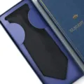 Black geometric pattern men tie in elegant blue gift box packaging, premium wedding formal neckwear. - Zipper Style / 8cm Long Box / Black Snowflake