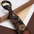 Men Zipper Necktie Brown Floral Vintage Business Wedding Groom 8cm Neck Tie Accessory - 8cm Black Autumn Branch Zipper Style
