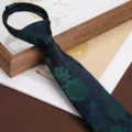 Men's Business Retro Floral Zipper Tie British Style Wedding Groom 8cm Necktie Variant - 8cm Dreamy Forest Green Zipper Style