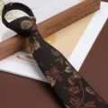 Men retro floral zipper tie 8cm brown business suit necktie wedding groom British style neckwear - 8cm Dark Coffee Universe Zipper Style
