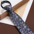 Men's business retro floral zipper necktie, 8cm wide groom wedding formal tie variant. - 8cm Foggy Blue Purple Rose Zipper Style