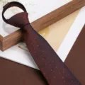 Men business retro zipper necktie gradient red blue with gold dots formal wear wedding - 8cm Star Weave Dark Brown Zipper Style