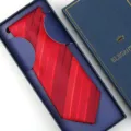 Men's red striped tie gift set in elegant blue box, classic business formal necktie accessory. - Zipper Style / Long Box / Red Striped