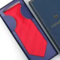 Red striped men necktie set with elegant blue gift box for formal wedding business wear. - Zipper Style / Long Box / Red