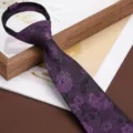 Men's purple floral zipper tie, business retro pre-tied necktie for wedding formal wear. - 8cm Cloud Color - Purple Zipper Style