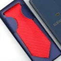 Men's stylish red dotted formal necktie in navy blue gift box, wedding groom tie 8cm. - Zipper Style / Long Box / Red Polka Dot