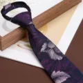 Men's business retro zipper necktie, purple floral pattern formal groom tie 8cm. - 8cm Purple Night Sprite Zipper Style