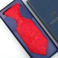 Red silk tie with paisley pattern for men, elegant wedding gift box packaging variant. - Zipper Style / Long Box / Red Floral