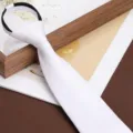 White zipper necktie for men, easy wear pre-tied business wedding formal tie accessory. - 8cm Soft Cloud White Zipper Style