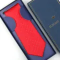 Men's red patterned necktie formal wedding business tie with elegant gift box packaging for groom. - Zipper Style / Long Box / Red Geometric