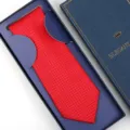 Classic red men's necktie in elegant blue gift box business formal wear wedding accessory - Zipper Style / Long Box / Red Fine Stripe