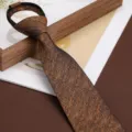 Men's brown herringbone zipper necktie business formal wedding pre-tied 8cm width tie. - 8cm Soft Cloud Gold Coffee Zipper Style
