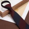 Men's vintage business zipper necktie red and blue striped formal wedding 8cm tie - Burgundy Navy Wide Stripe Zipper Tie