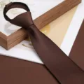 Men's brown business zipper tie, convenient lazy pre-tied necktie for formal wedding wear. - Coffee Solid Color Zipper Tie
