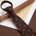Classic brown zipper necktie for men featuring elegant small square patterns, perfect for business. - Coffee Gold Small Square Zipper Tie