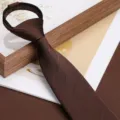 Men business brown zipper necktie formal wedding retro British style lazy tie accessory. - Coffee Stripe Zipper Tie