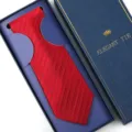 Men's formal red striped tie in navy blue gift box, elegant wedding business necktie. - Zipper Style / Long Box / Burgundy Dark Pattern