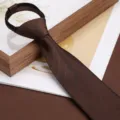 Men's brown striped zipper tie business formal wedding groom lazy necktie British style pattern. - Coffee Fine Twill Zipper Tie