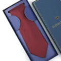 Men's classic red herringbone tie set in a luxury navy blue gift box, perfect for formal events. - Zipper Style / Long Box / Dark Red Herringbone