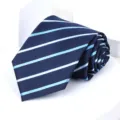 Classic striped mens necktie in dark blue with light blue stripes, ideal for business formal wear. - 8cm Blue White Stripe Self-tie