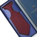 Men's formal red tie in elegant navy blue gift box business wedding groom accessory - Zipper Style / Long Box / Calm Burgundy